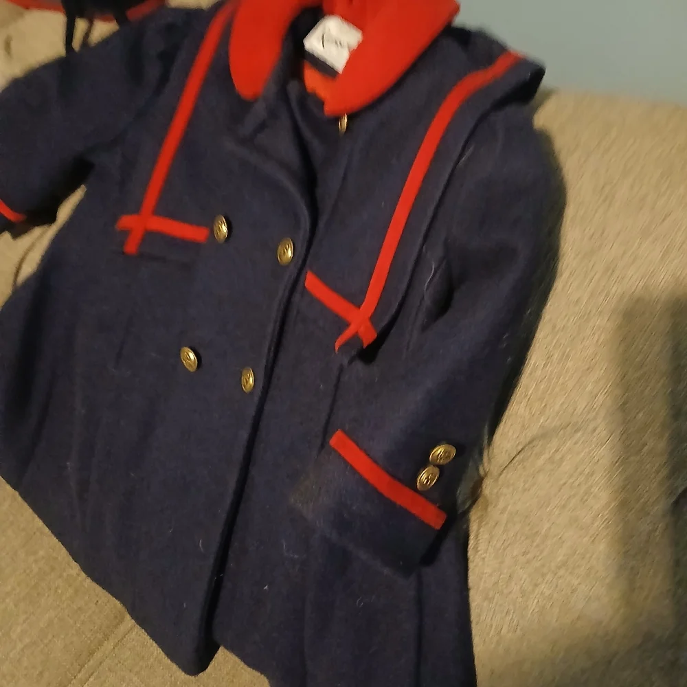 Rothchilds Toddler Girls. Red and Navy Pea Coat with Hat. Size 3 Toddler. - Picture 7 of 16